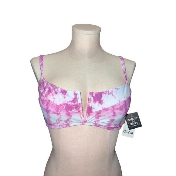 Bar III Purple Fuchsia Summer Stripes V-Wire Bikini Swim Top Small NWT - Picture 2 of 8